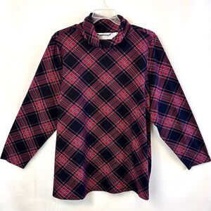 QVC Denim & Comany Red Plaid Turtleneck Womens Knit Top 3XL